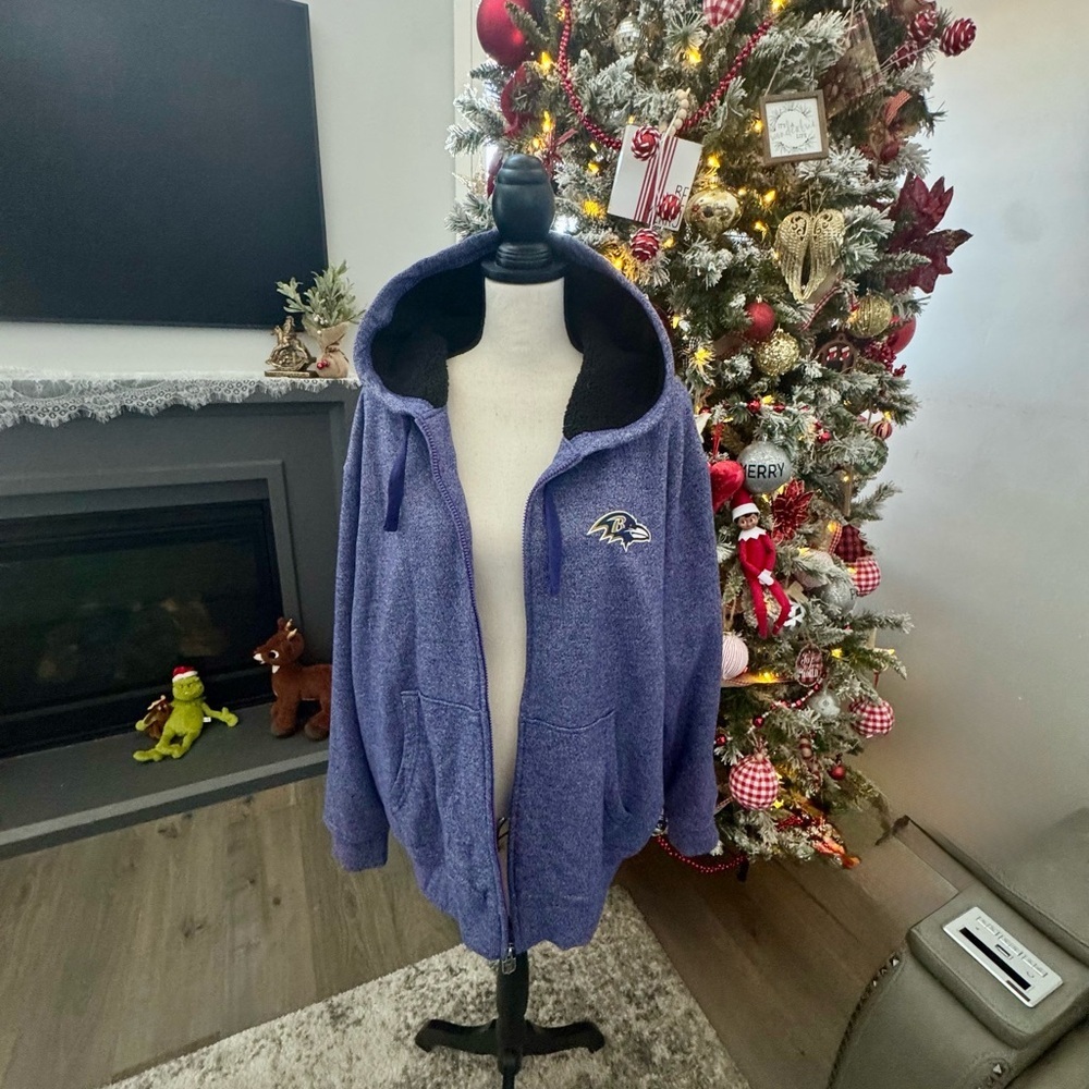 NFL Pro Line Baltimore Ravens Full Zip Hoodie Jacket Purple 2XL Sherpa Lined